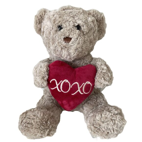 Hug Fun Soft Gray Teddy Bear Stuffed 12” Plush Hugs Kisses Heart Valentine XOXO - Picture 1 of 8